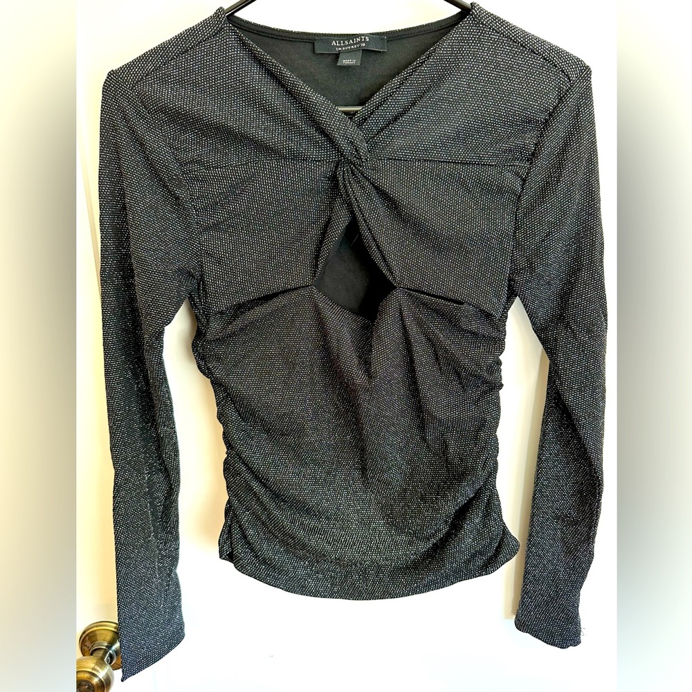Allsaints Caelum Metallic Twist Top, Long Sleeve, US4